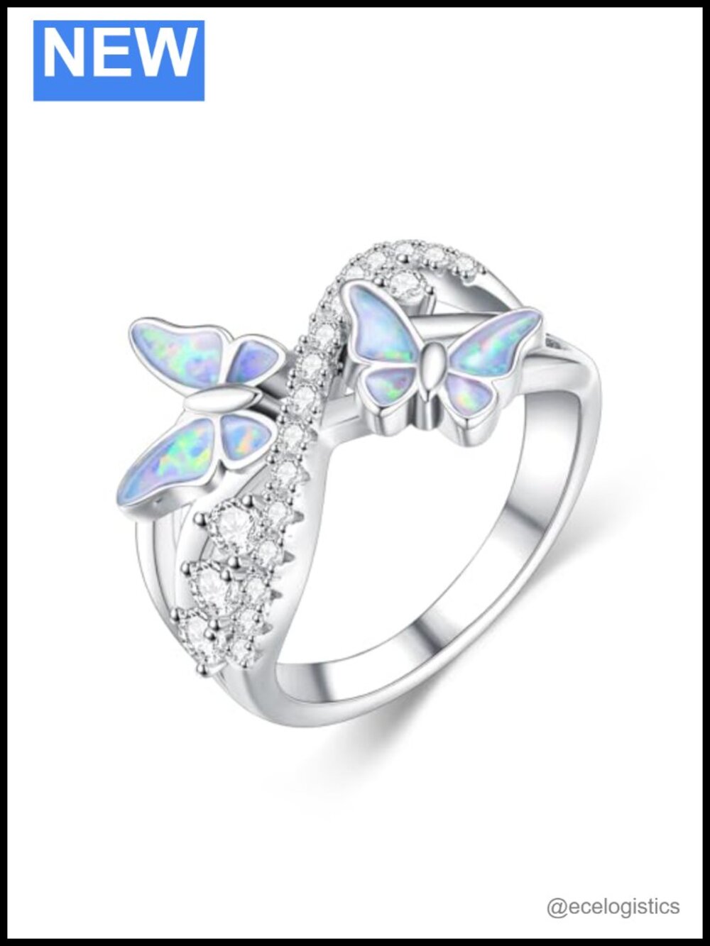 Opal Butterfly Ring 925 Sterling Silver Promise Engagement Jewelry Women